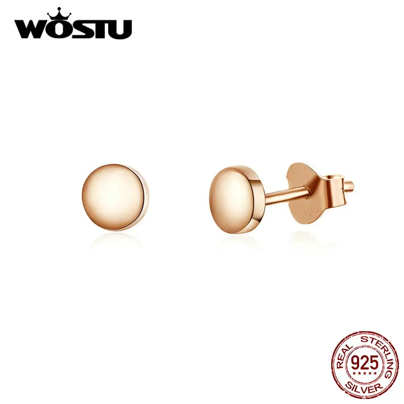 WOSTU, 925 пробы, серебряные крошечные серьги-гвоздики в горошек, минималистичные, розовое золото, маленькие серьги для женщин, вечерние, модные ювелирные изделия, BKE705-A