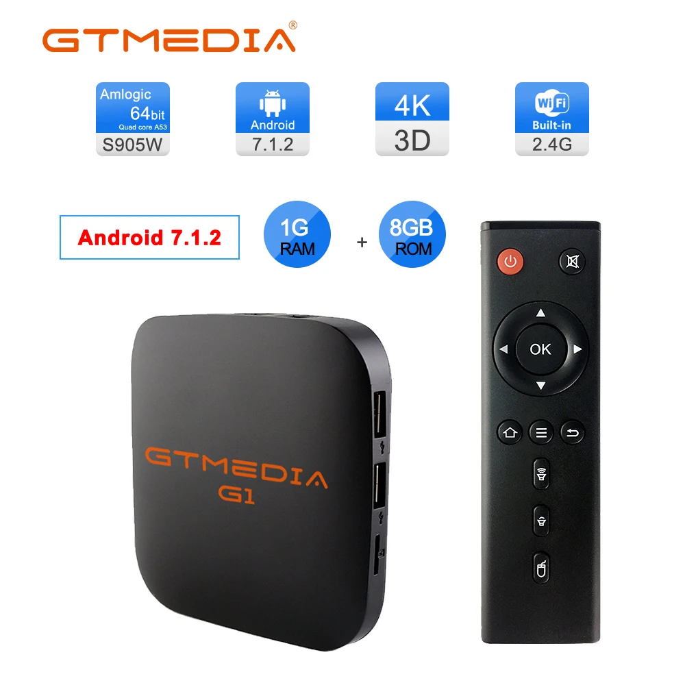 

GTMEDIA G1 Android 7.1 Smart TV Box 1GB+8GB Amlogic S905W QuadCore for 4k 2.4GHz WiFi ACM Play Store TV Box PK H96 ship spain