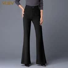 Для женщин расклешенные брюки для весна осень Утолщаются длинные Высокая талия тонкий широкие брюки чистый цвет Femme элегантные прямые брюки