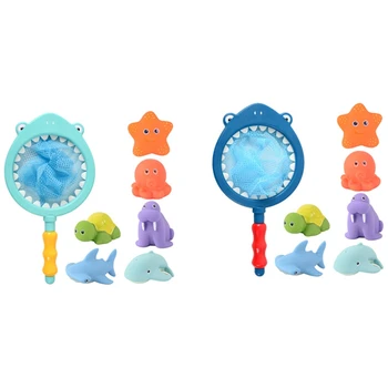 

14 Pcs Mini Colorful Soft Floating Rubber Press Sounding Animal Bath Toys Fishing Toys, 7Pcs Green & 7Pcs Blue