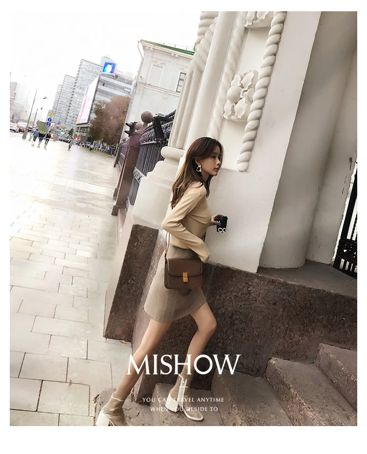 Mishow, женская блузка,, Осень-зима, длинный рукав, однотонный, для женщин, с буквенным принтом, пуловер, водолазка, для девушек, Повседневный свитер, MX18C5526