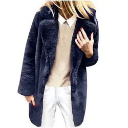JAYCOSIN элегантная плюшевая куртка женская с длинным рукавом сплошной цвет лацканы длинное пальто осень и зима свободное теплое модное