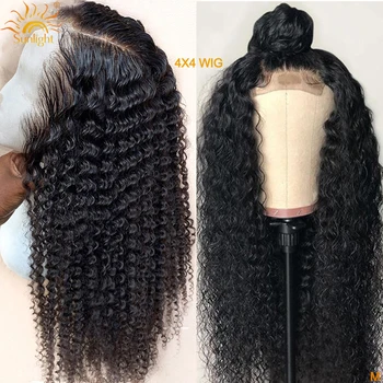 

4x4 Lace Closure Wig Brazilian Curly Human Hair Wigs For Black Women Deep Part150 Preplucked Sunlight Remy Hair Lace Closure Wig
