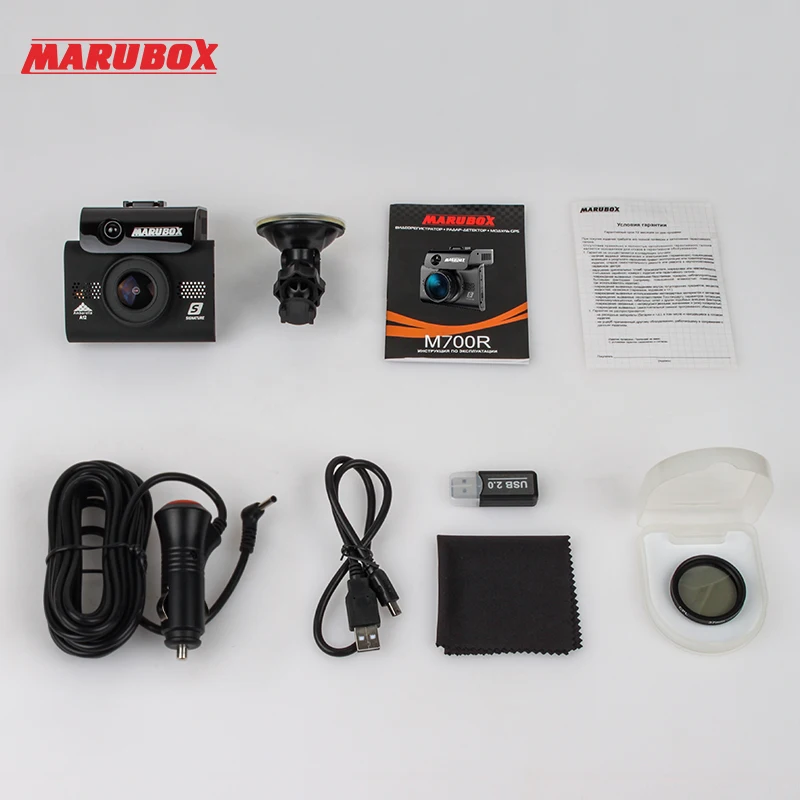 Черный Marubox M700R Фирменный Сенсорный автомобильный видеорегистратор, радар-детектор gps 3 в 1 HD2304* 1296P угол обзора 170 градусов видеорегистратор на русском языке - Название цвета: Черный