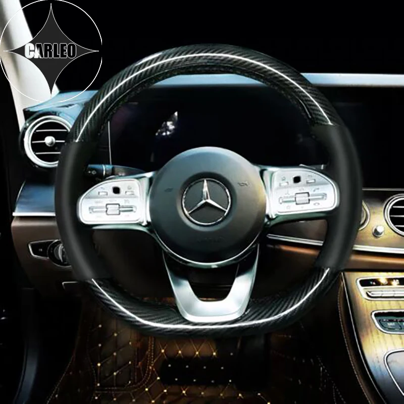 

DIY чехол рулевого колеса автомобиля для Mercedes Benz W213 черного карбонового волокна и натуральной гладкой кожи на заказ ручная вышивка держатель