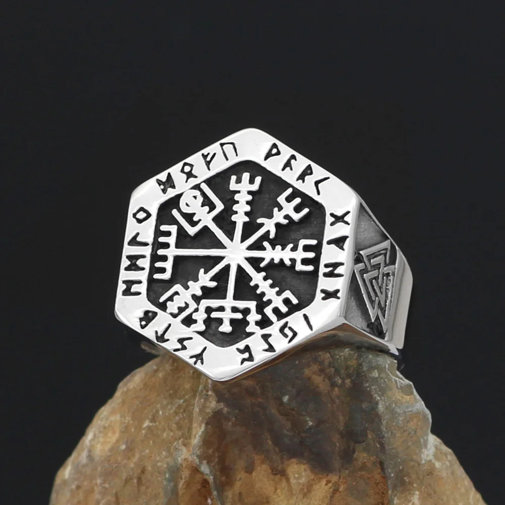 Скандинавский Викинг Руна Валькнут vegvisir кольца из нержавеющей стали с валкнутом подарочный пакет