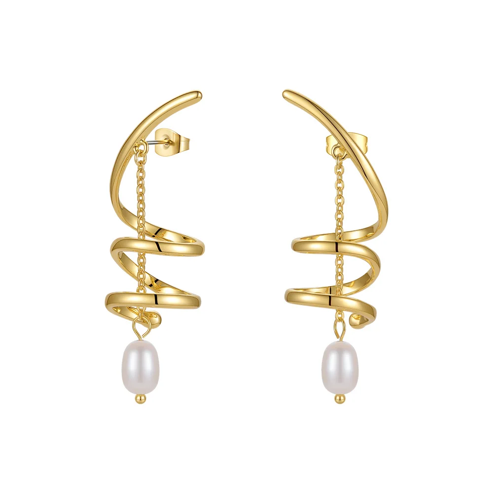 ENFASHION Tornado Drop Earrings For Women Gold Color Natural Pearl Earrings 2021 Wedding Fashion Jewelry Pendientes E211292 8