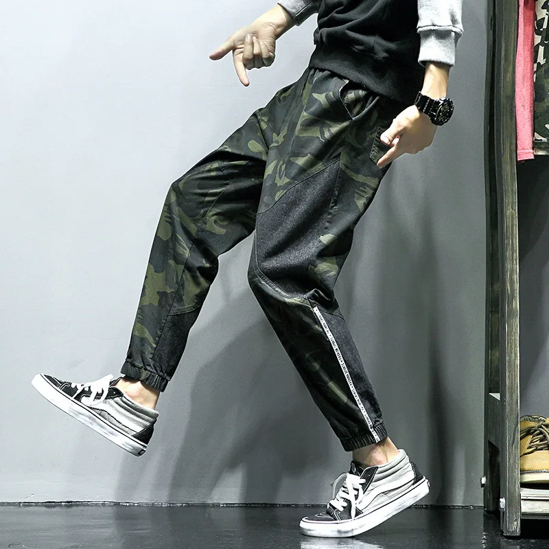 

2020 Spring Main Push Large Size Japanese-style Gray Wall Cowboy Patchwork Webbing Casual Pants Hk40 M-5