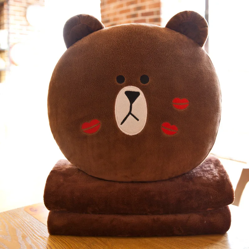 Brown Bear Pillow Brown Bear Airable Blanket Dual Purpose Flannel Airable Blanket Summer Hot Sales Folding Blanket