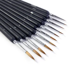 Ensemble de pinceaux de peinture professionnels, ensemble de pinceaux de peinture miniatures d'artiste, stylo à ongles à crochet pour cheveux de belette, pour peinture à l'huile acrylique, 3 pièces 