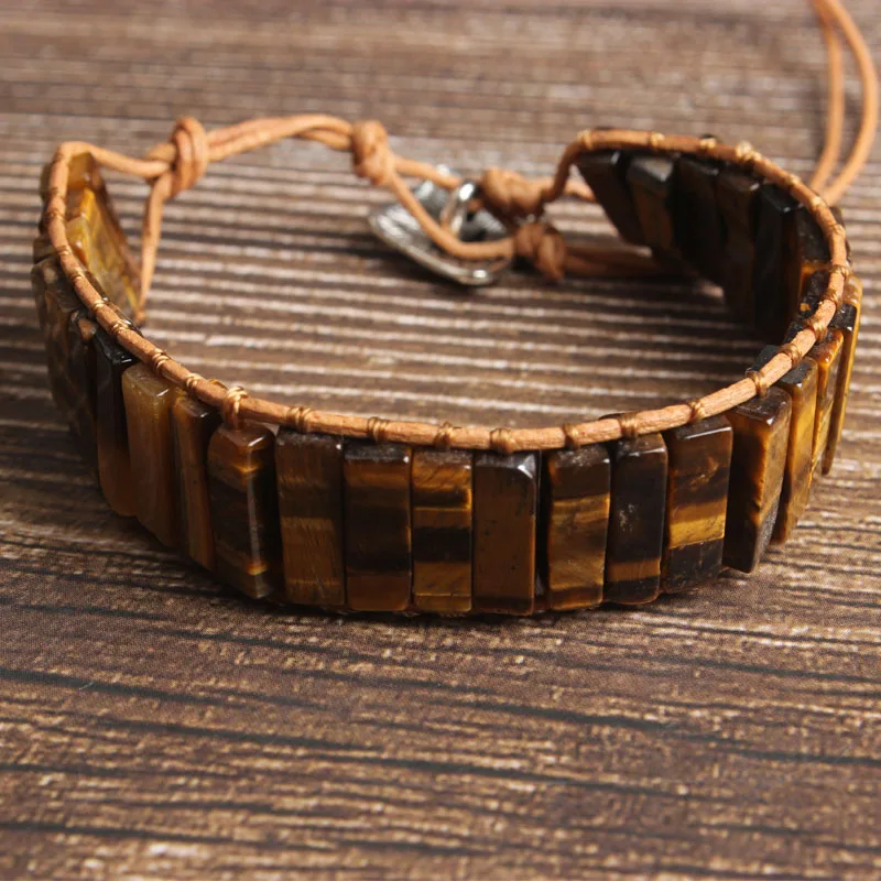 

LanLi natural Jewelry Rectangular Yellow tights eye stone knit bracelet men and women Giving presents and self use