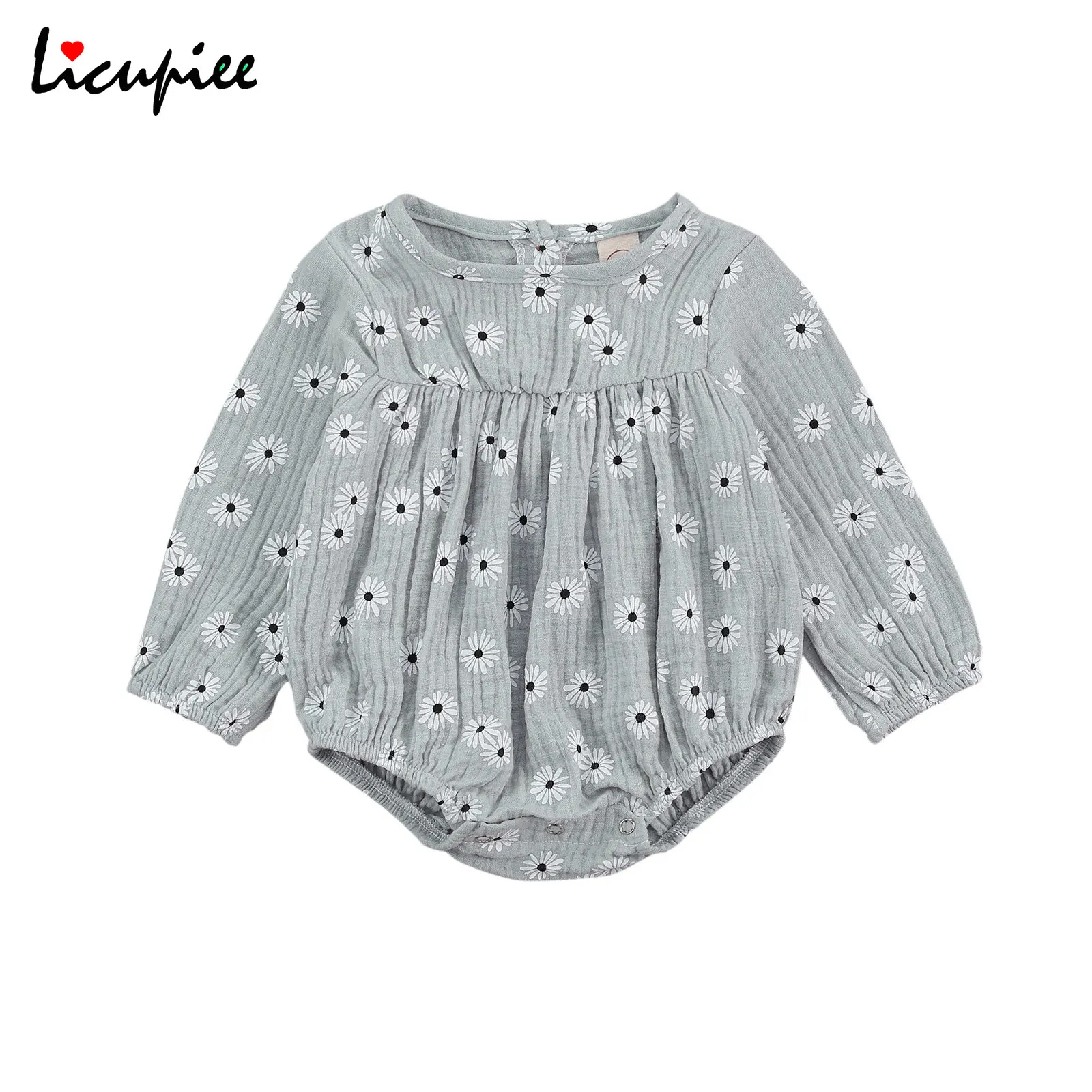 

Baby Print Bodysuit Fashion Casual Newborn Casual Style Romper, Toddler Long Sleeve Round Neck Daisy Print Playsuit 0-18 Months