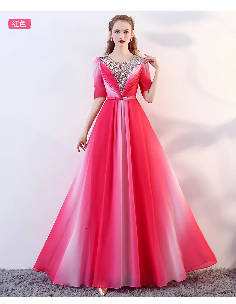 roseo BacklakeGirls/Вечерние платья с коротким рукавом, v-образный вырез, Avondjurk, Cristal, шифон,, Vestido De Noite, Longo Para Festa - Цвет: roseo