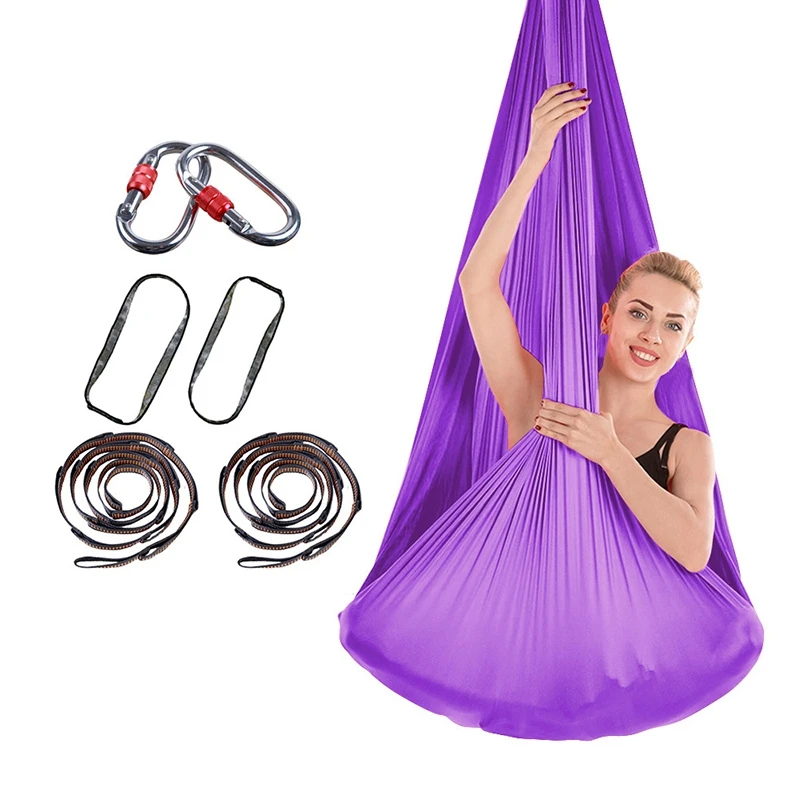 SEWS 1 Set of 7 Pieces Elastic Aerial Yoga Hammock Indoor Silk Anti Gravity Yoga Knot Free
