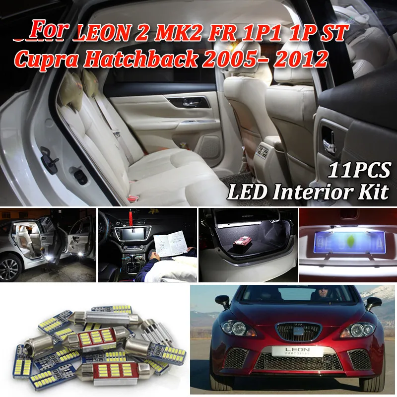 Canbus безотказный 11 SMD светодиодный комплект лампочек для внутреннего освещения для SEAT LEON 2 Mk2 FR 1P1 1P Cupra ST хэтчбек(2005-2012