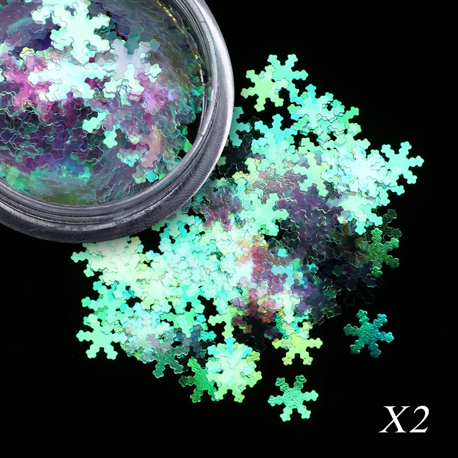 X2 1 коробка с голографическим блеском снежинки Блестки для нейл Арта(искусство украшения ногтей) Рождество снег пайеток ногтей хлопья белый лазерный порошок DIY украшения BEX1-30 - Цвет: X2