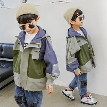 

BOY'S Coat 2020 Autumn New Style Big Boy Mixed Colors Handsome Trench Coat Children Fashion Hooded Workwear Tops Fashion