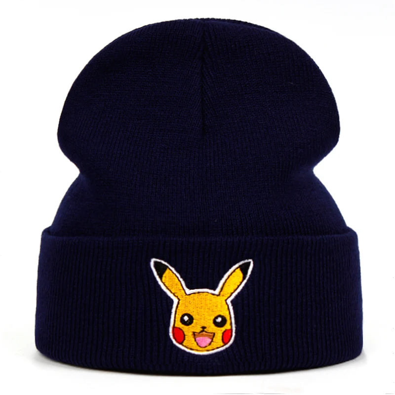 Вязанная шапка Пикачу, зимние шапки в стиле аниме, теплый светильник, синяя Милая шапочка, уличная спортивная шапка для катания на лыжах, вязаные шапки Skullie