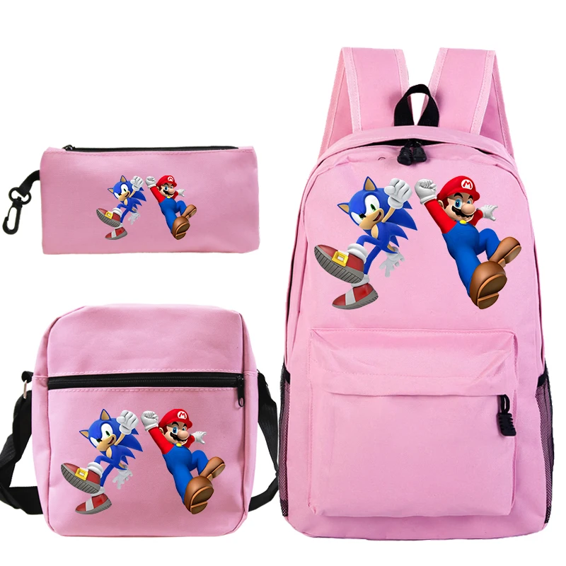 Sac A Dos 3 шт./компл. Mochila Sonic зубная щётка рюкзак Супер Марио Plecak Карандаш Чехол школьный рюкзак с рисунком из аниме Kpop Тетрадь дорожная сумка для девочек-подростков - Цвет: 1