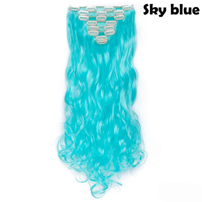 sky blue Snoilite 41 цвет волосы на заколках 1" 24" длинные волосы на заколках для наращивания натуральные синтетические волосы для женщин 180 г - Цвет: sky blue