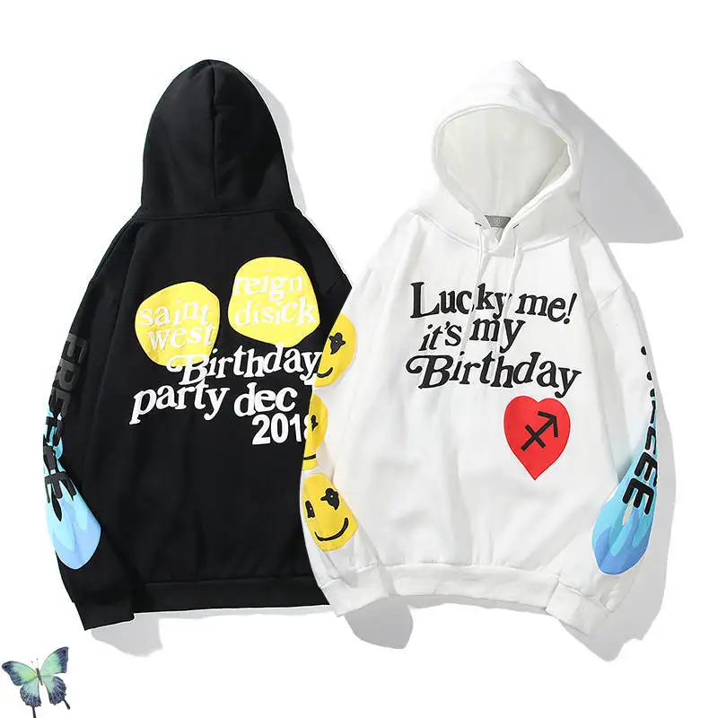 

Kanye Hoodie Sweatshirt Lucky Me It Is My Birthday Men Women Love Hearts Smiley Face Sweatshirts