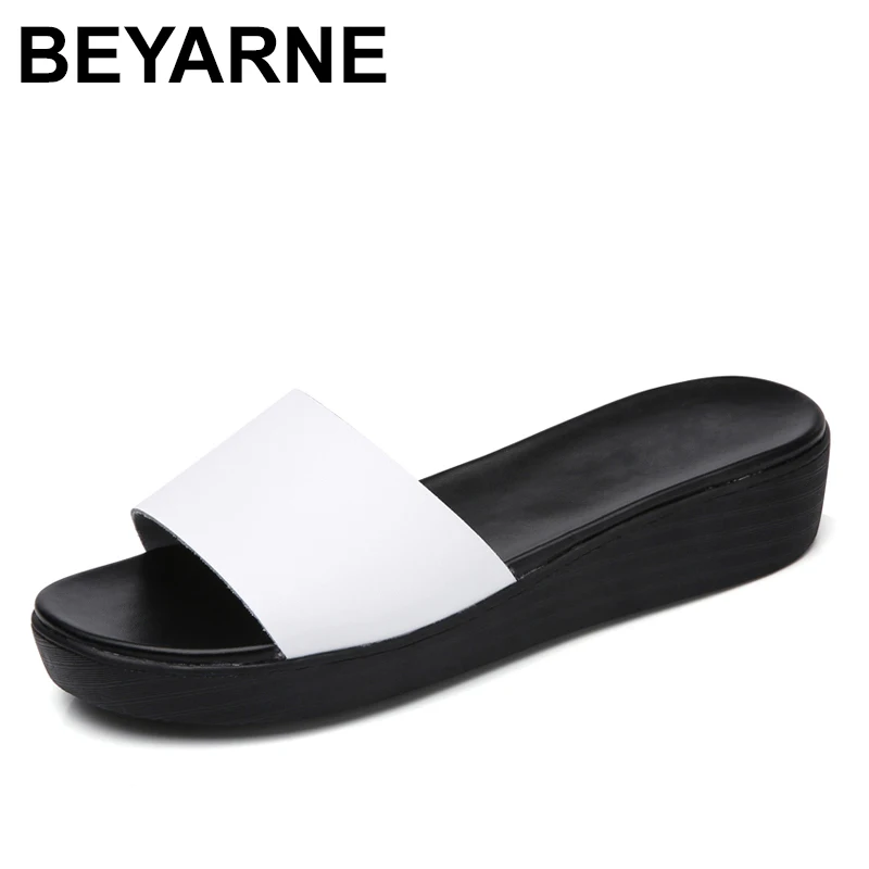 BEYARNEflat/кроссовки на платформе; женские летние сандалии; кожаная обувь с открытым носком; обувь без шнуровки; шлепанцы без задника; цвет черный, белый; sneakersE013