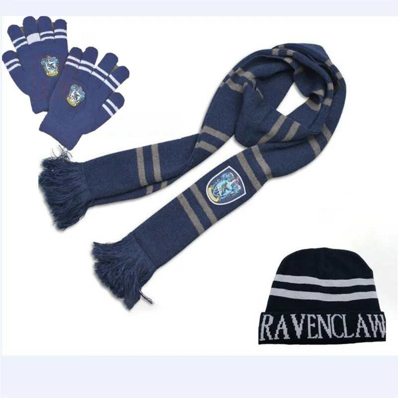 Хогвартс Школа Гриффиндор Слизерин Ravenclaw Hufflepuff шарф шляпа перчатки набор шапки бини галстук Волшебные школьные костюмы для косплея - Цвет: Ravenclaw
