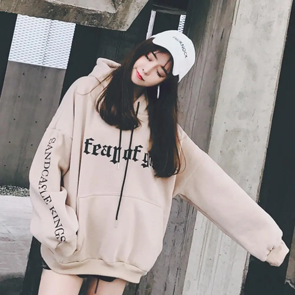 Модные черные бежевые женские толстовки с капюшоном зимние осенние повседневные