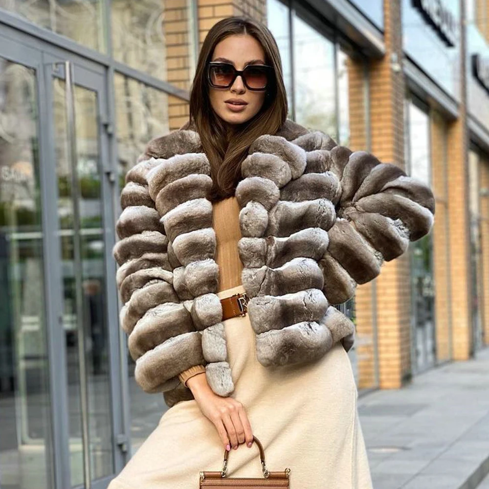 Winter Fashion Women Rex Rabbit Fur Coat Natural High Quality Genuine Full Pelt Rex Rabbit Fur Jacket Female Trendy Overcoats