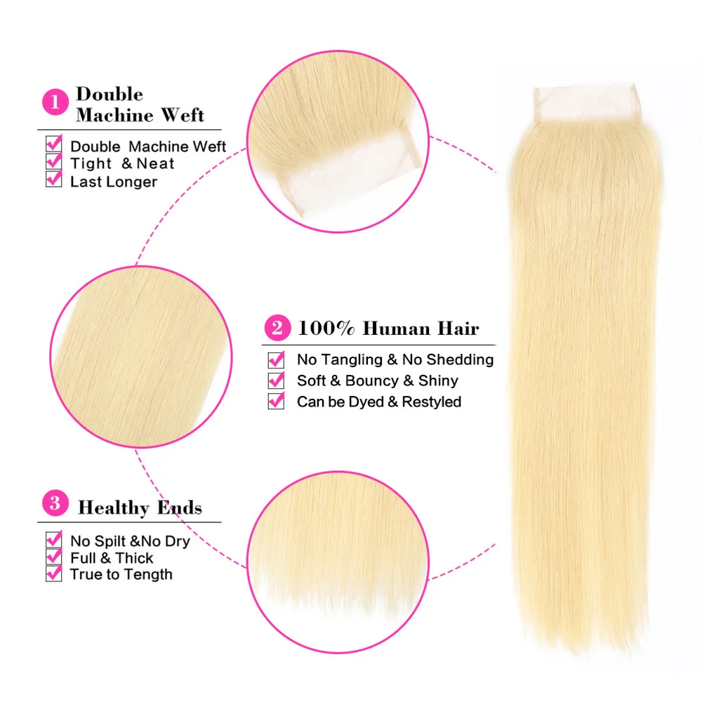 Acehair пряди с закрытием 613 медовый блонд малазийские прямые 10-30 дюймов Remy человеческие волосы плетенные на шнуровке с 3 пряди