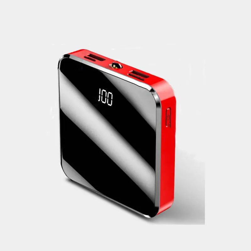 Red Normal 5000mAh Ремешок 5000 мАч power Bank зеркальный цифровой светодиодный дисплей фонарик Портативный зарядный внешний аккумулятор для samsung - Цвет: Red Normal 5000mAh