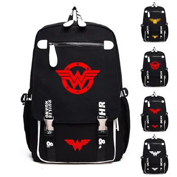 

Woman Female Comic Hero Designer Backpack Bag Book Bag School Travel Laptop Bags Metal Button Front Zipper Canvas Mochila