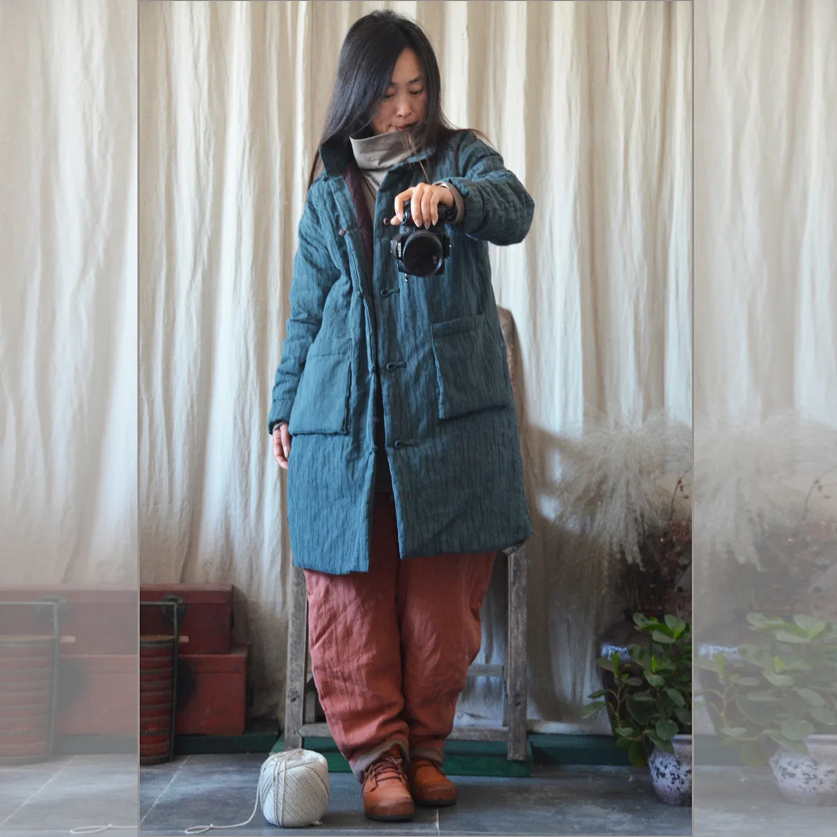 3386 Winter Origional Thick Cotton-padded Jacket Jacquard Long Chinese Style Retro Literature And Art Handmade Cotton Coat Frog