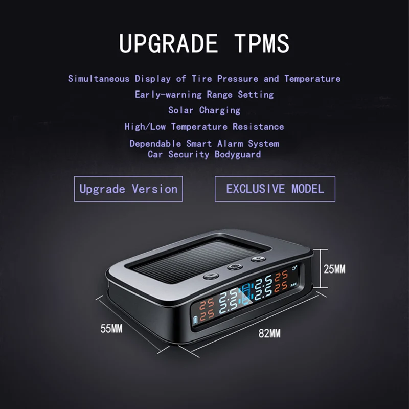 Система контроля давления в шинах, умная солнечная система TPMS, сигнализация давления в шинах, цифровой ЖК-дисплей, цветной дисплей, автоматическое защитное давление в шинах