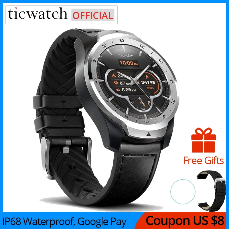 Оригинальные спортивные Смарт-часы Ticwatch Pro, Bluetooth, Wi-Fi, NFC платежи/Google Assistant, Android Wear, умные часы, gps, IP68, водонепроницаемые