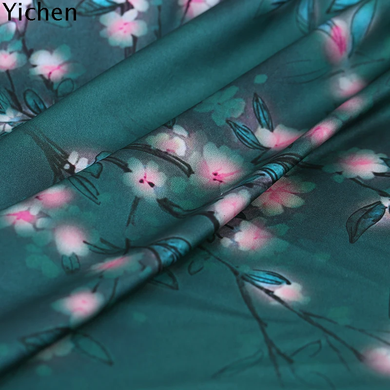 Цветочное эластичное атласное платье Чонсам из натурального шелка