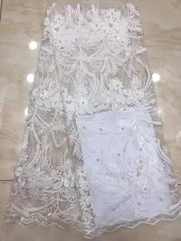 

2019 Latest French Nigerian Lace Fabrics High Quality Tulle African Lace Fabric Wedding African French Tulle Lace white