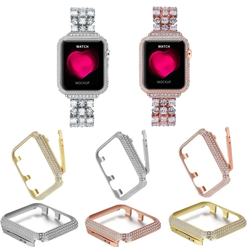 Сменный Браслет со стразами+ Чехлы для Apple Watch 4 band 40 44 38 42 мм роскошный ремешок из нержавеющей стали аксессуары для iwatch 3 2