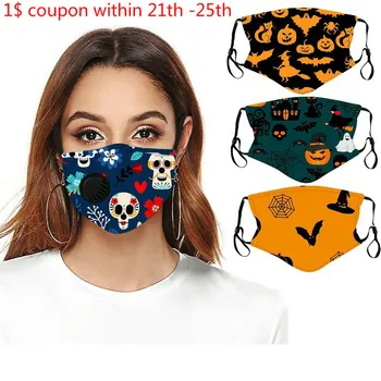 

3/4pcs Halloween Face Mask Cotton Printed Anti-dust Multi-Purpose Face Cover Washable Reusable Masks Face Shield Mascarillas
