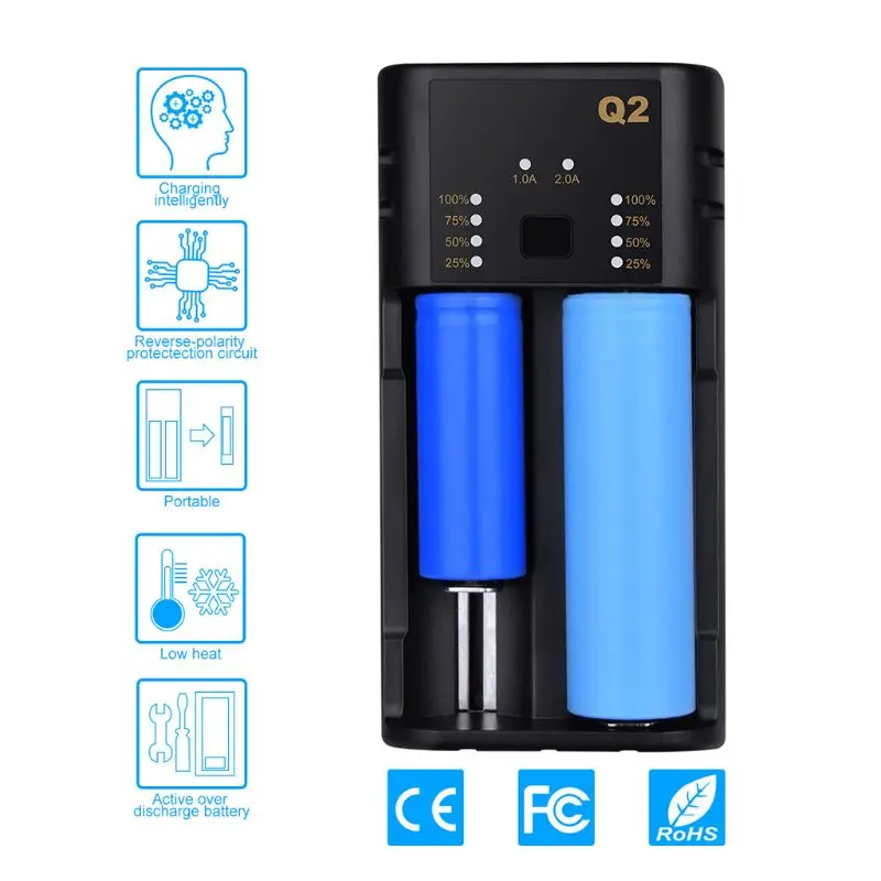 2 слота USB быстрое зарядное устройство для 18650 20700 21700 26650 18350 10500 AA/AAA перезаряжаемые батареи