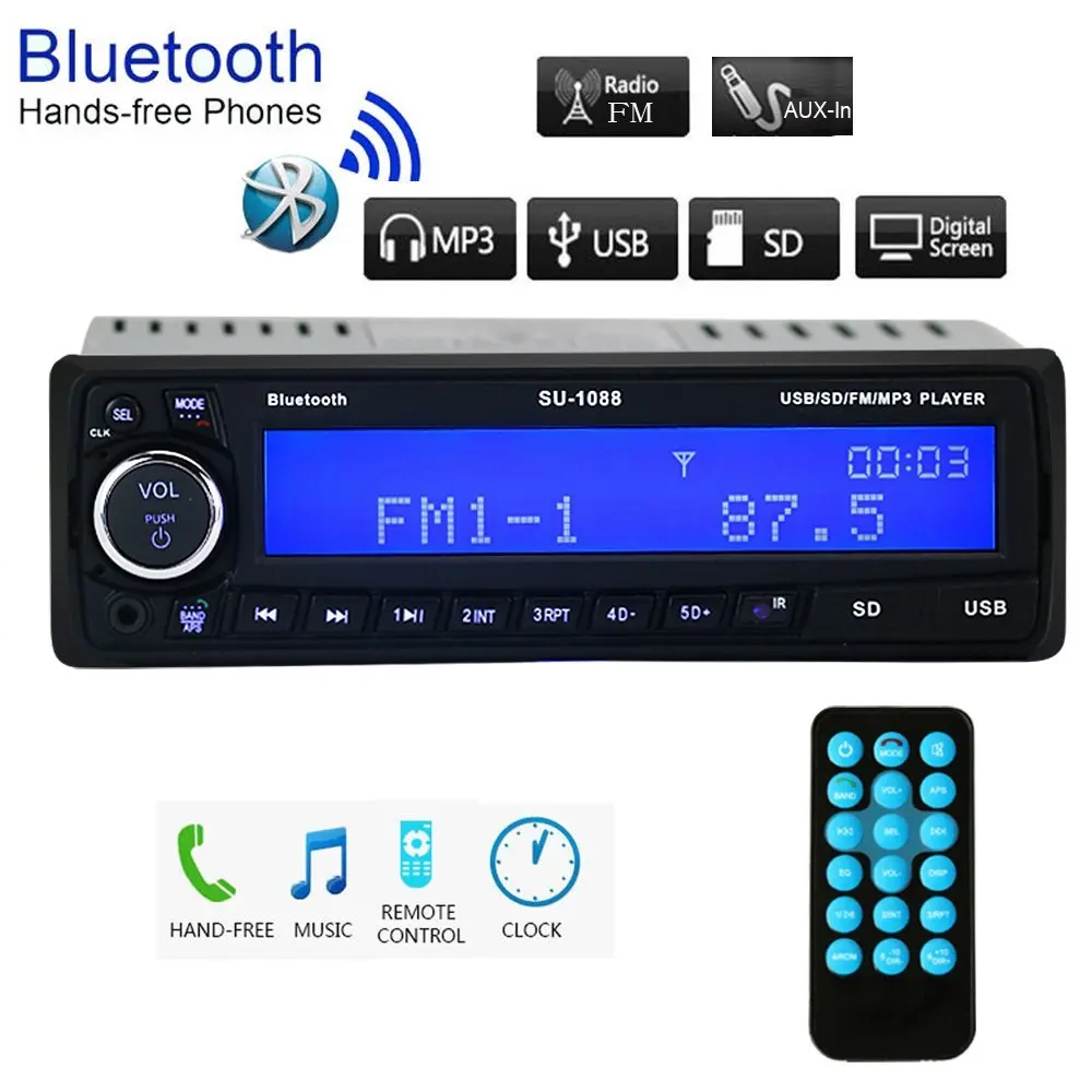 Ar Радио стерео плеер Bluetooth телефон AUX-IN MP3 FM/USB/1 Din/дистанционное управление 12 в аудио автомобиля Авто