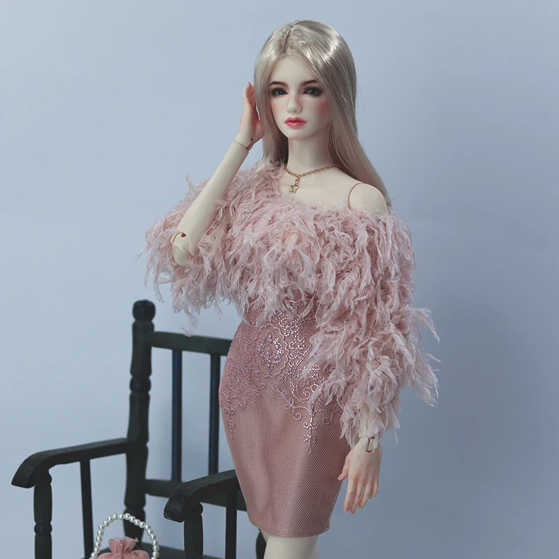 

Одежда для куклы BJD, розовый топ с перьями + облегающий комплект, элегантный сексуальный 1/3 1/4 1/6 DDM/DDL/MSD, аксессуары для кукол на заказ