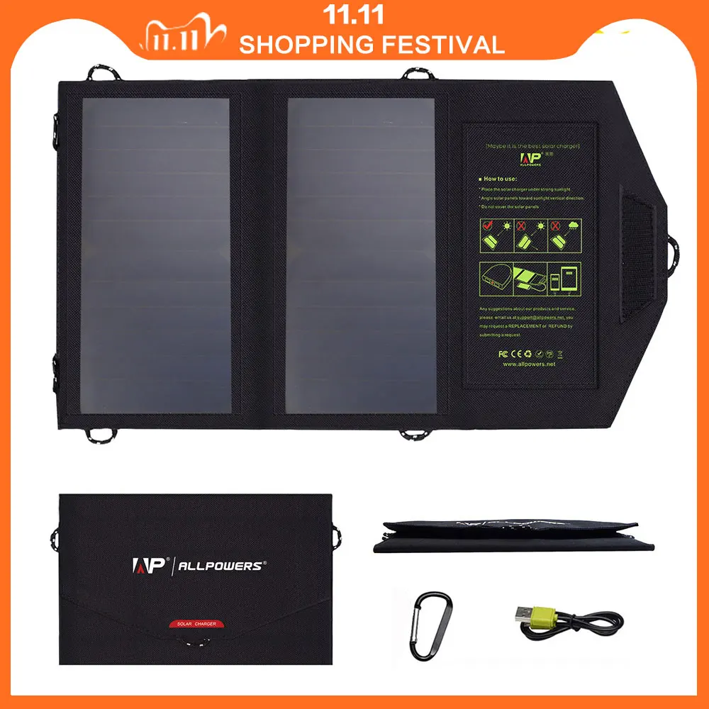 

ALLPOWERS 5V14W Foldable Solar Charger Dual USB High Efficiency Monocrystalline Solar Panel Charger for Mobile Phones Tablets.