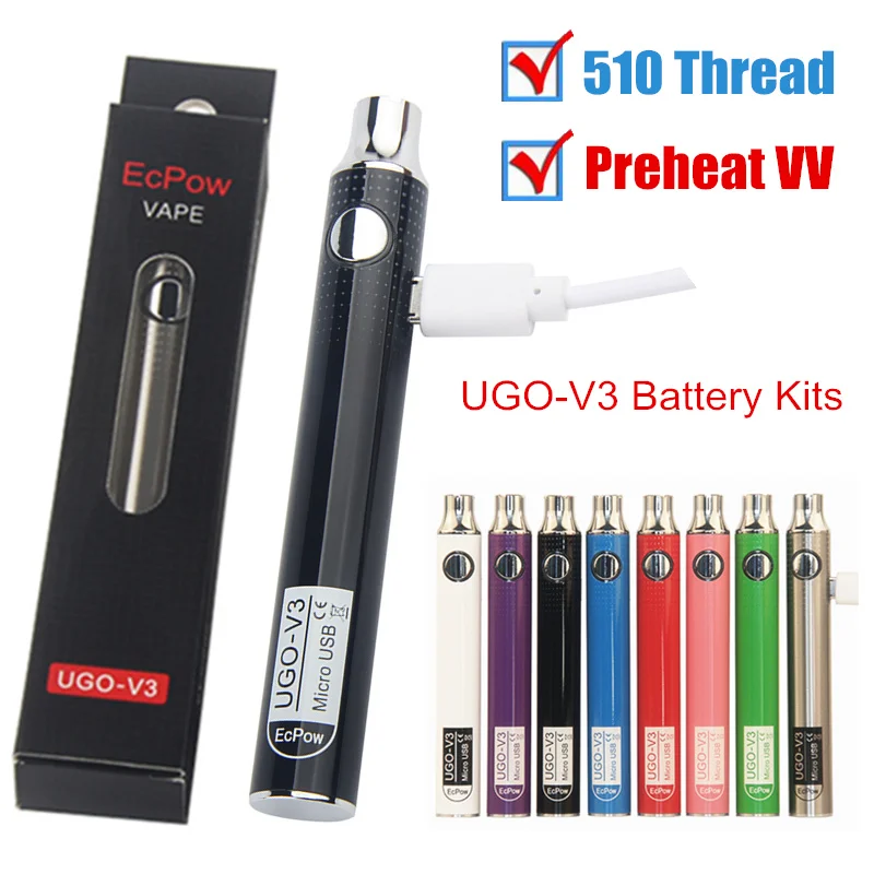 5Pcs Original UGO V3 510 Thread Battery With Micro USB Charger Preheat Variable Voltage Popular Pen For Thick Oil CBD Cartridge |