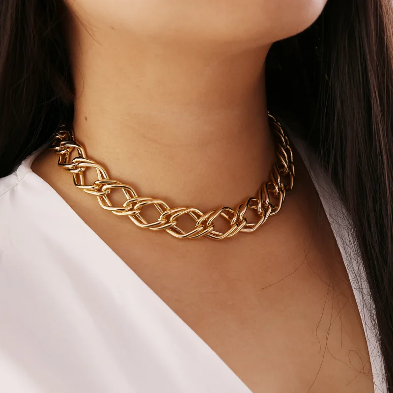 

Geometric exaggerated punk necklace for women big circle chains multi-layer statement necklace
