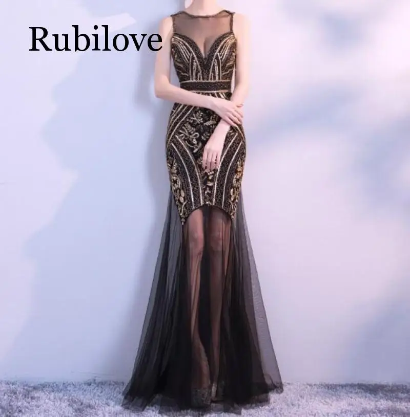 Rubilove вечерние платья рыбий хвост новое платье тонкое женское платье большого размера в бусинах и пайетках платье