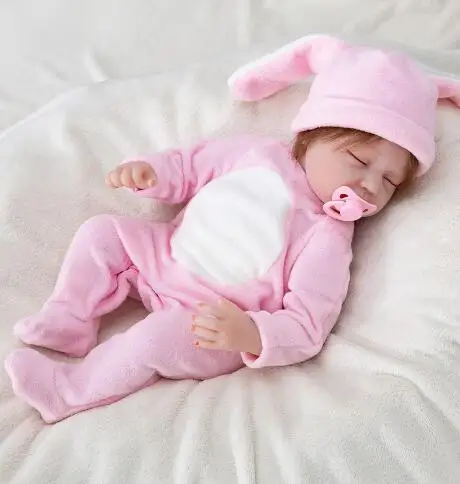 Игрушечным кроликом 55 см Reborn Baby Doll реалистичные, из мягкого силикона модные куклы для маленьких принцесс, Детские подарок на день рождения для детей, девочек, розовый кролик, комплект одежды - Цвет: Розовый