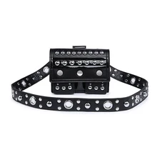 Многофункциональные черные сумки на ремне с заклепками, женские сумочки из искусственной кожи, сумки через плечо, модные поясные сумки