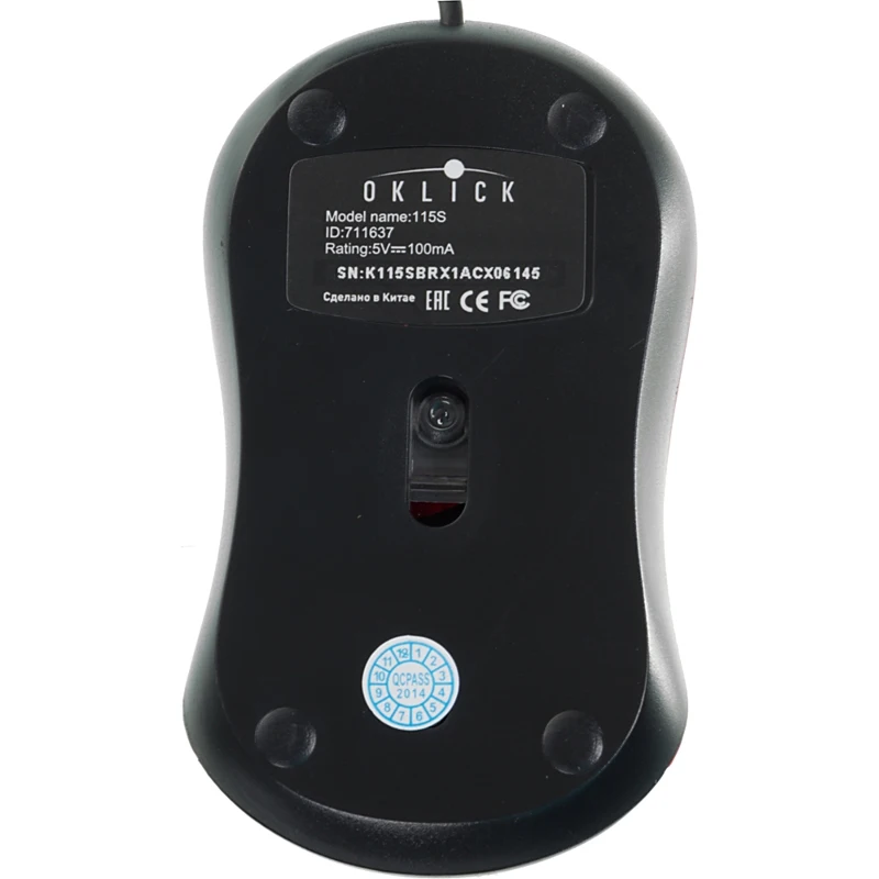 Мышь OKLICK 115S, проводная, USB, черный и красный