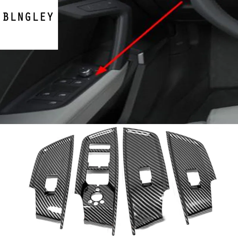 

4pcs/lot ABS carbon fiber grain car window lift panel decoration cover for 2020 2021 AUDI A3 car accessories